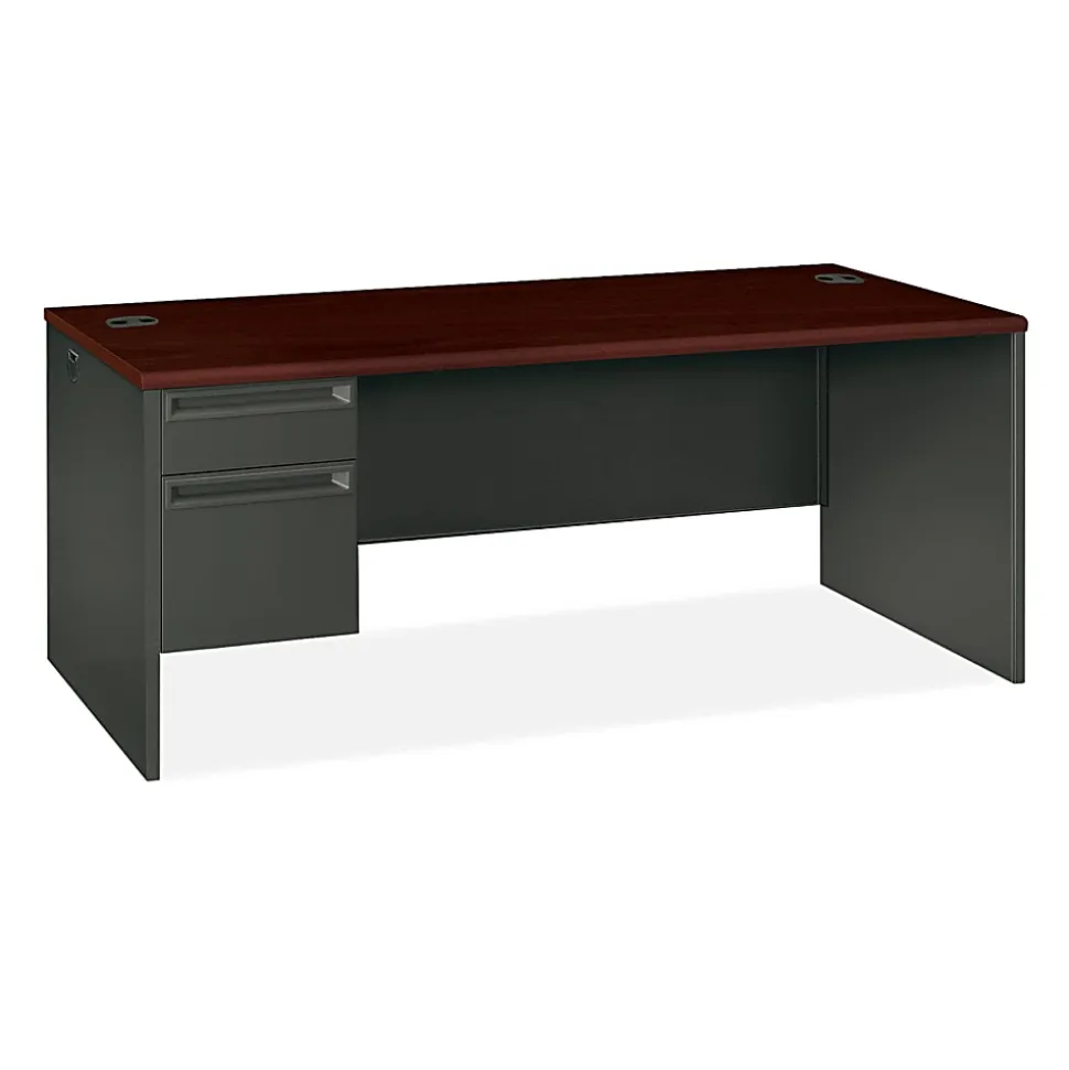 HON® 38000 72"W Left-Pedestal Computer Desk, Mahogany/Charcoal