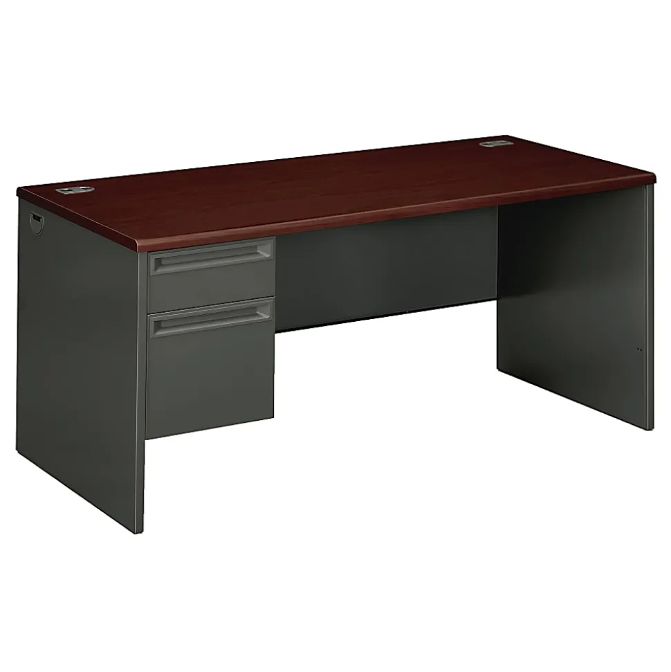 HON® 38000 66"W Left-Pedestal Computer Desk With Lock, Mahogany/Charcoal