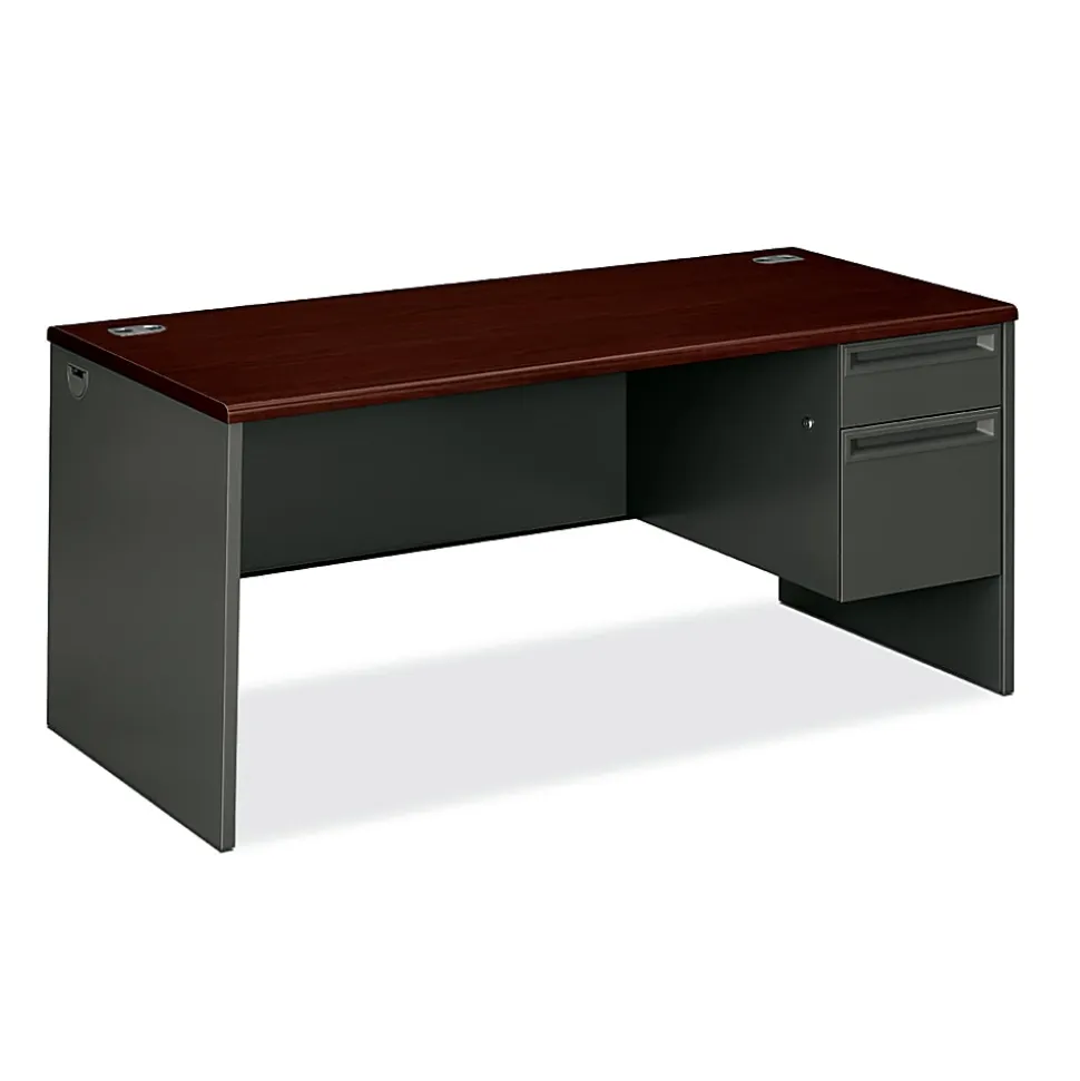 HON® 38000 66"W Right-Pedestal Computer Desk With Lock, Mahogany/Charcoal