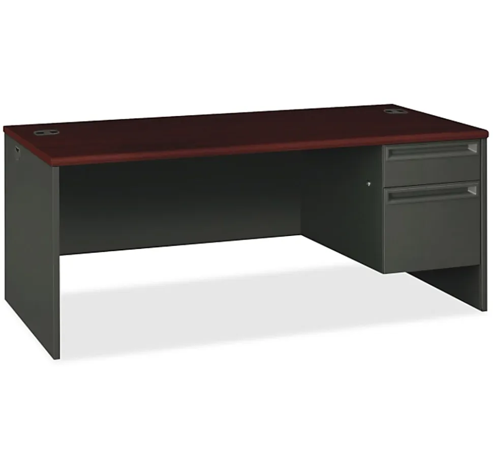HON® 38000 72"W Right-Pedestal Computer Desk, Mahogany/Charcoal