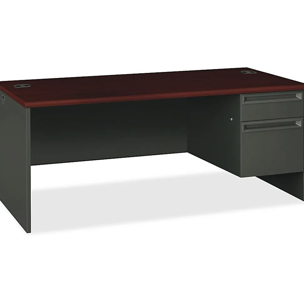 HON® 38000 72"W Right-Pedestal Computer Desk, Mahogany/Charcoal