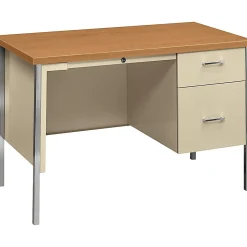 HON® 34000 45-1/4"W Right Single-Pedestal Steel Computer Desk, Harvest/Putty