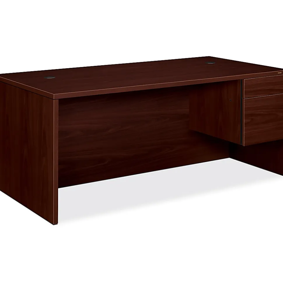 HON® 10500 72"W Single-Pedestal Computer Desk With Pedestal On Right/Left Return, Mahogany