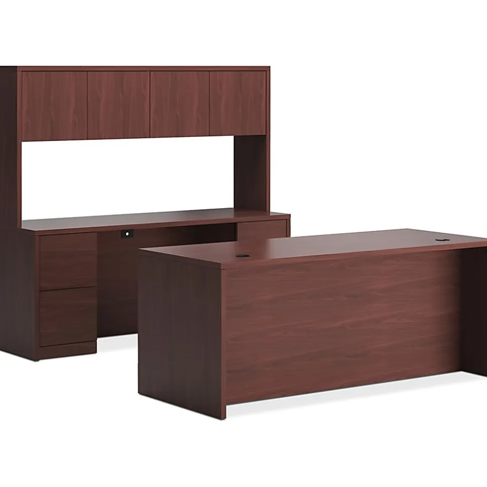 HON® 10500 72"W Single-Pedestal Computer Desk With Pedestal On Right/Left Return, Mahogany