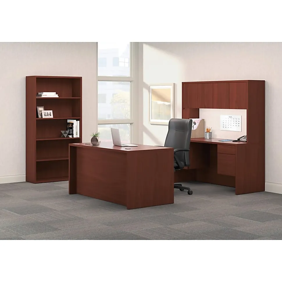 HON® 10500 72"W Single-Pedestal Computer Desk With Pedestal On Right/Left Return, Mahogany