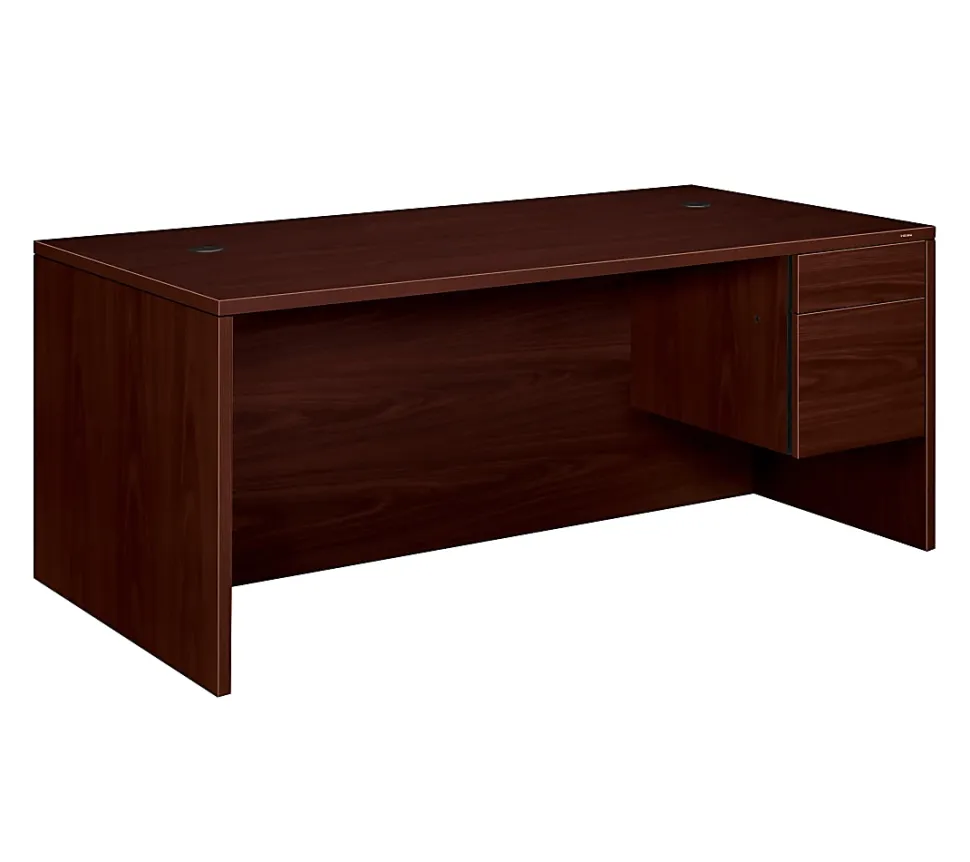 HON® 10500 72"W Single-Pedestal Computer Desk With Pedestal On Right/Left Return, Mahogany