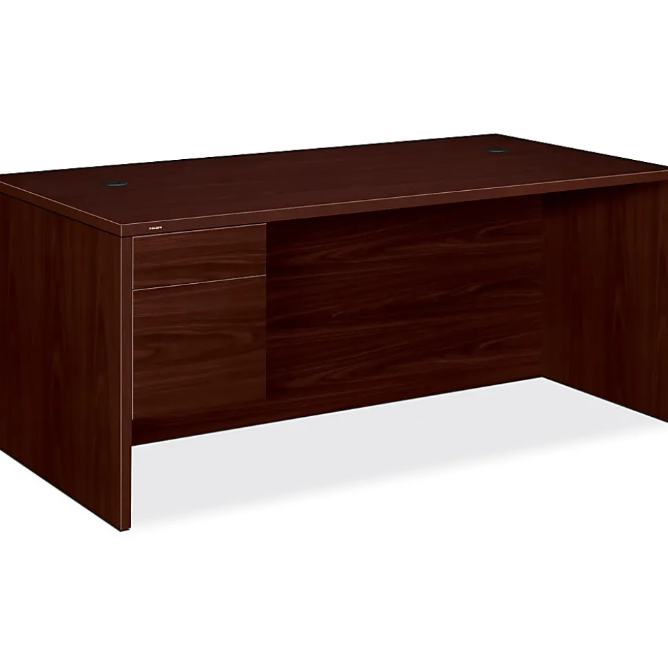 HON® 10500 72"W Single-Pedestal Computer Desk With Pedestal On Left/Right Return, Mahogany