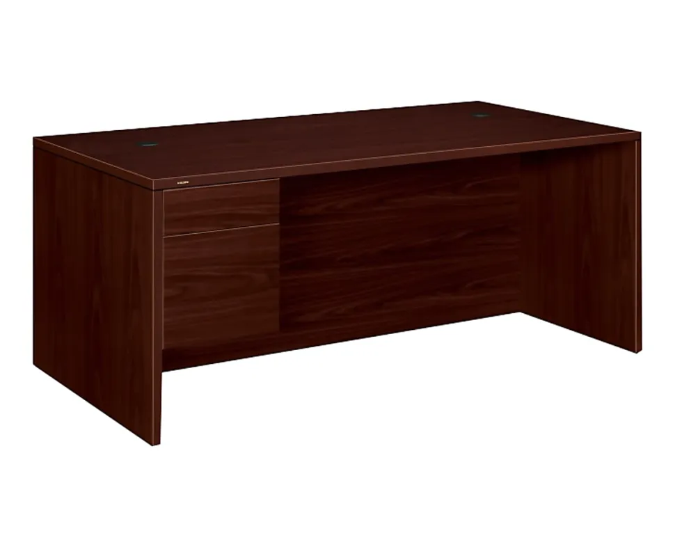 HON® 10500 72"W Single-Pedestal Computer Desk With Pedestal On Left/Right Return, Mahogany