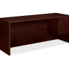 HON® 10500 72"W Single-Pedestal Computer Desk Credenza With Pedestal On Right, Mahogany