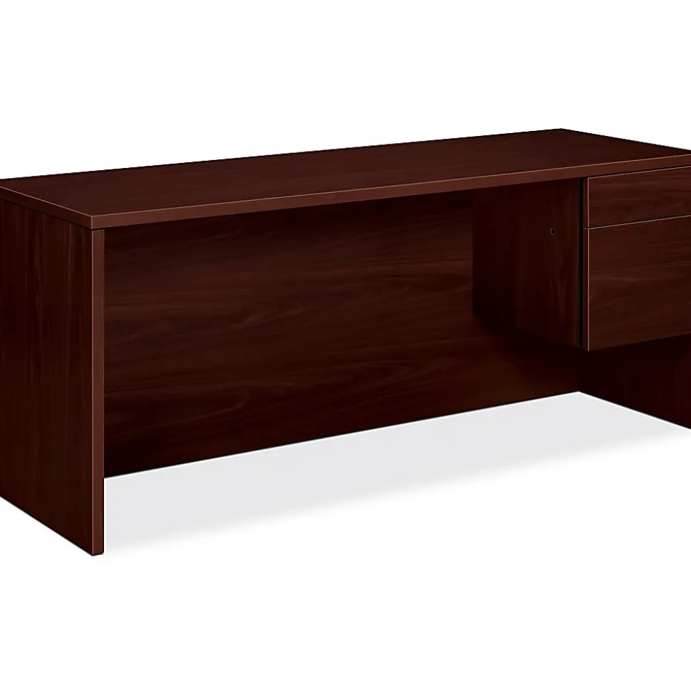 HON® 10500 72"W Single-Pedestal Computer Desk Credenza With Pedestal On Right, Mahogany