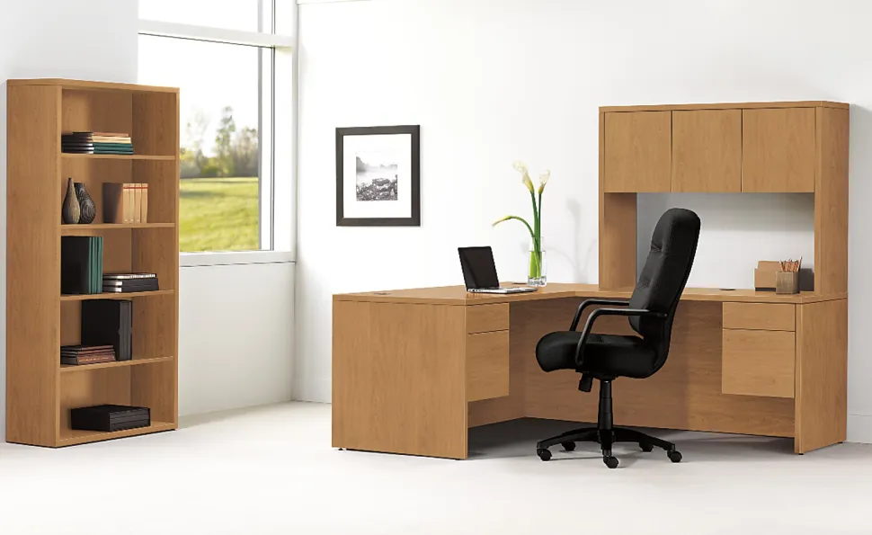 HON® 10500 66"W Workstation Computer Desk, Right Return, Harvest Cherry