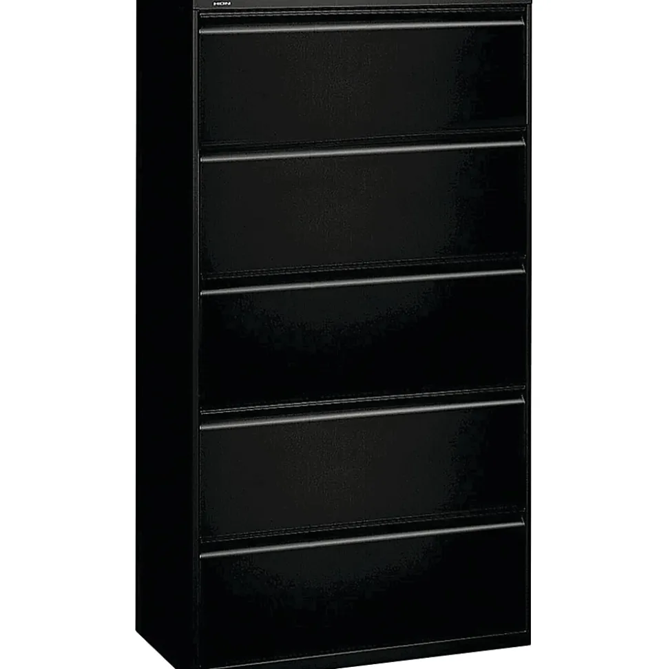 HON® 36"W x 19-1/4"D Lateral 5-Drawer File Cabinet With Lock, Black