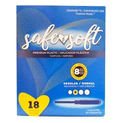 Hospeco Safe & Soft Plastic Applicator Tampons, Regular Absorbency,18 Tampons Per Box, Case Of 12 Boxes