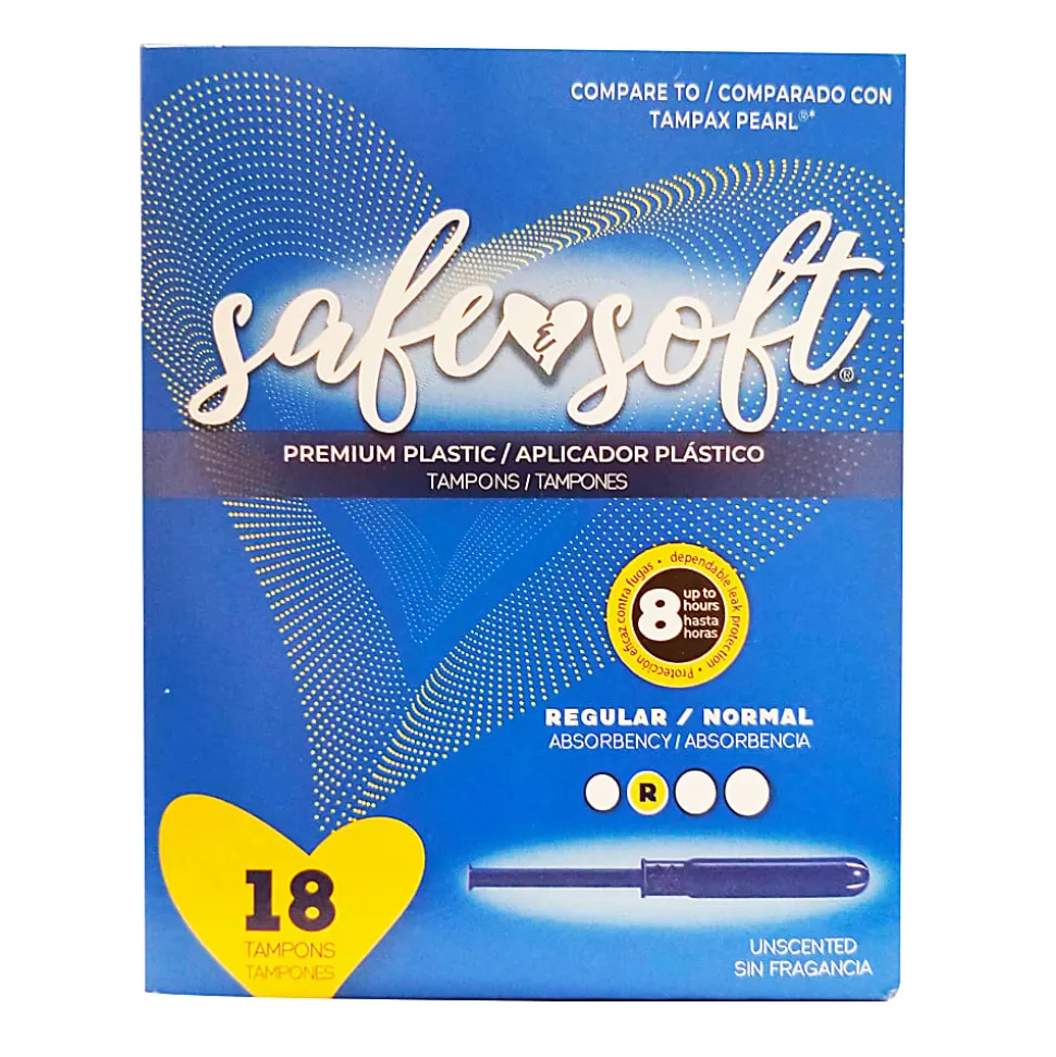 Hospeco Safe & Soft Plastic Applicator Tampons, Regular Absorbency,18 Tampons Per Box, Case Of 12 Boxes