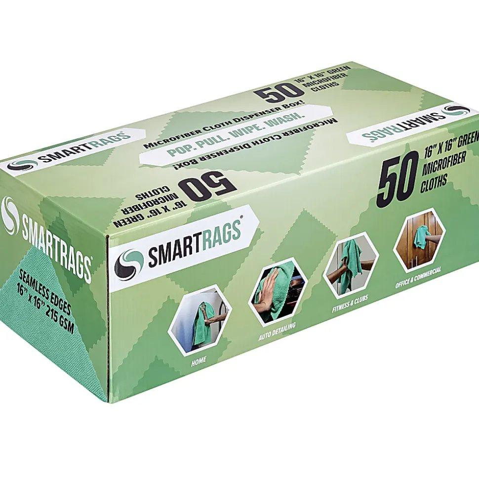 Hospeco SmartRags® Disposable Microfiber Towels, 35 Gram, 215 GSM, 16" x 16", Green, 50 Towels Per Box, Case Of 8 Boxes