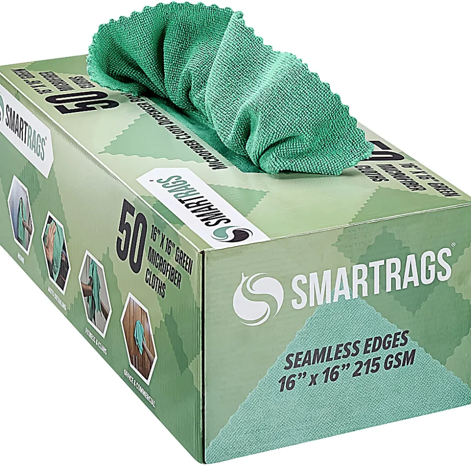 Hospeco SmartRags® Disposable Microfiber Towels, 35 Gram, 215 GSM, 16" x 16", Green, 50 Towels Per Box, Case Of 8 Boxes