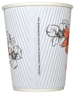 Hotel Emporium Floral Ripple Hot Cups, 16 Oz, 100% Recycled, White, Pack Of 500 Cups