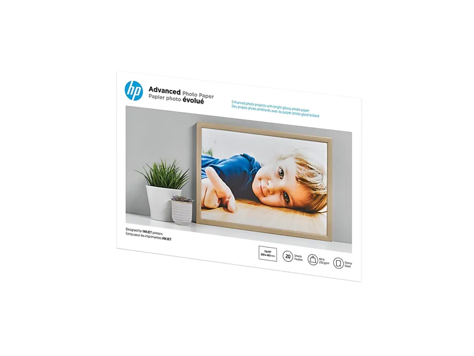 HP Advanced Photo Paper for Inkjet Printers, Glossy, 13" x 19", 66 Lb., Pack Of 20 Sheets (CR696A)
