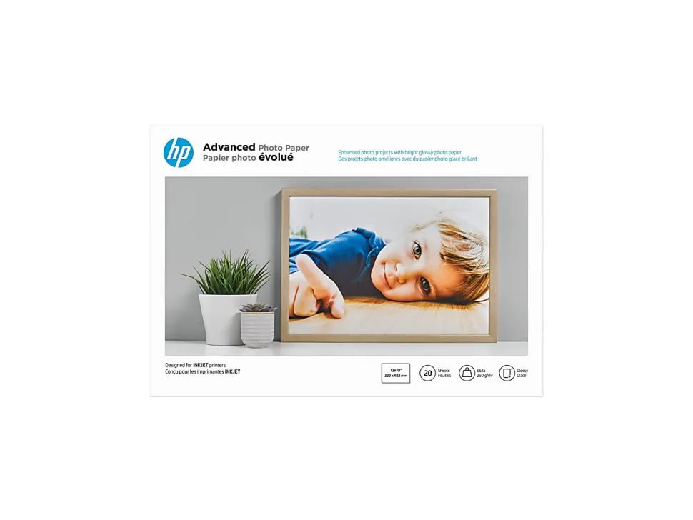 HP Advanced Photo Paper for Inkjet Printers, Glossy, 13" x 19", 66 Lb., Pack Of 20 Sheets (CR696A)