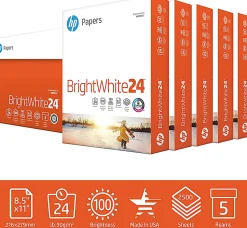 HP BrightWhite24 Inkjet Paper, 1 Ream, White, Letter Size (8 1/2" x 11"), Ream Of 500 Sheets, 24 Lb, 100 Brightness
