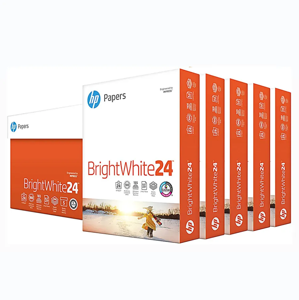 HP BrightWhite24 Inkjet Paper, 1 Ream, White, Letter Size (8 1/2" x 11"), Ream Of 500 Sheets, 24 Lb, 100 Brightness
