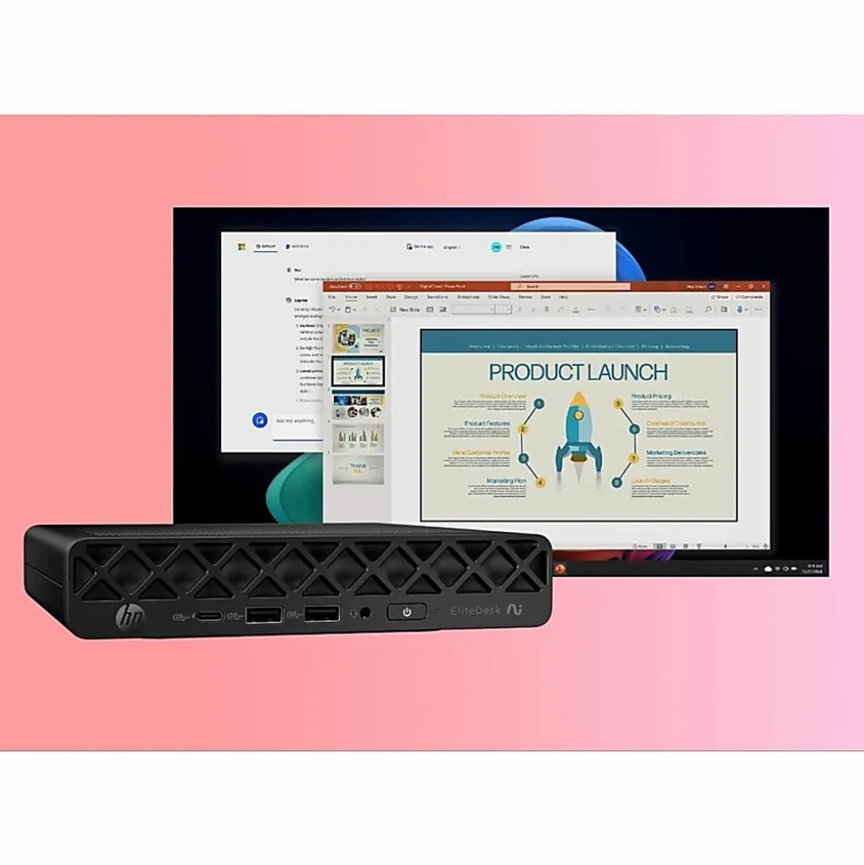 HP EliteDesk 8 G1a Desktop Computer, AMD Ryzen AI 5 340, 16 GB, 256 GB PCI Express NVMe SSD, Mini PC, Jack Black, D36E5UTABA