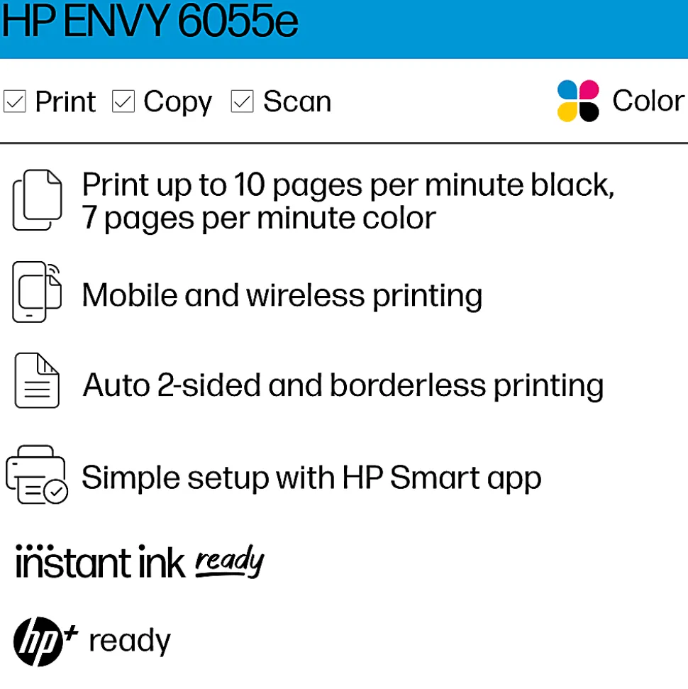 HP ENVY 6055e Wireless All-in-One Color Printer with 3 months Free Instant Ink with HP+ (223N1A)