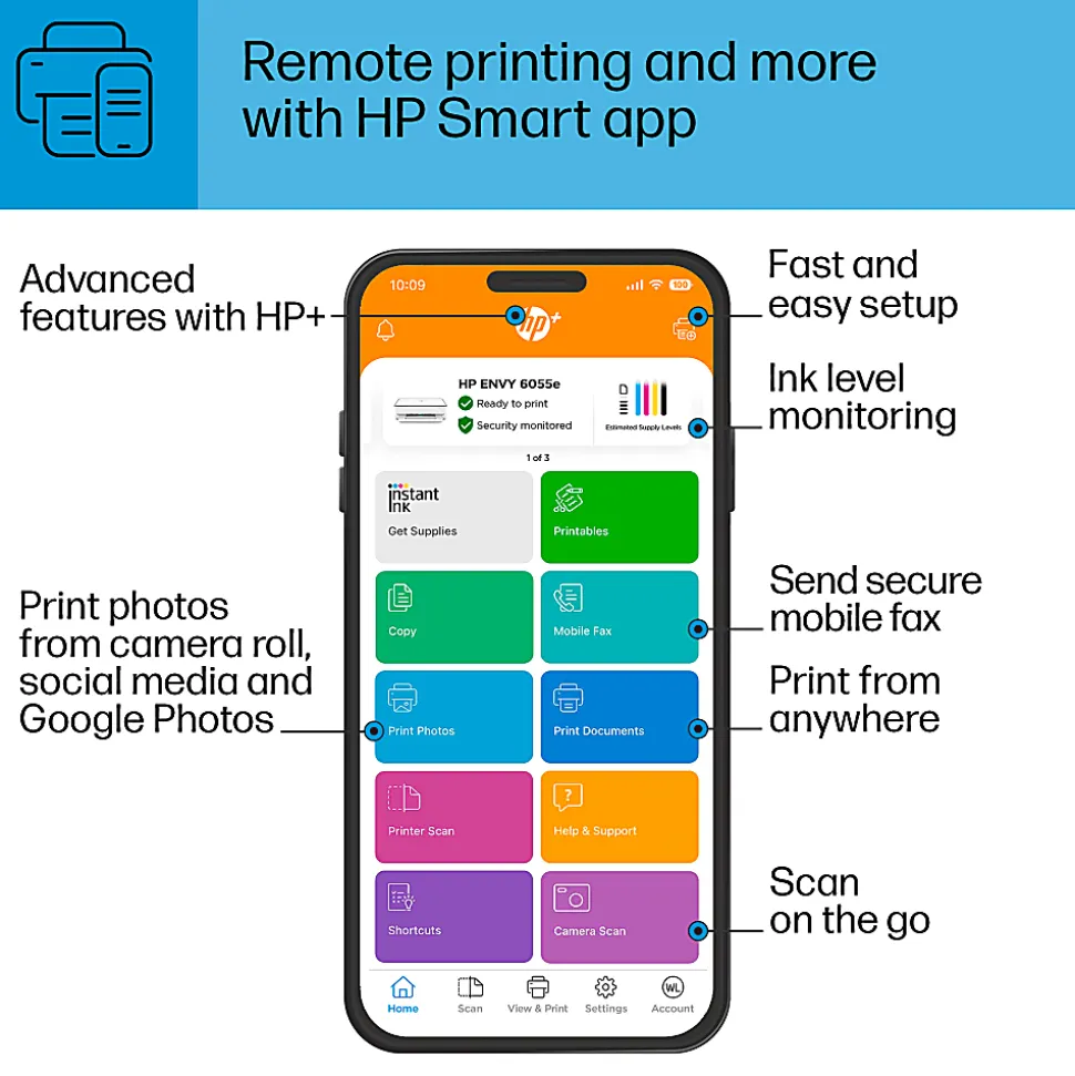 HP ENVY 6055e Wireless All-in-One Color Printer with 3 months Free Instant Ink with HP+ (223N1A)