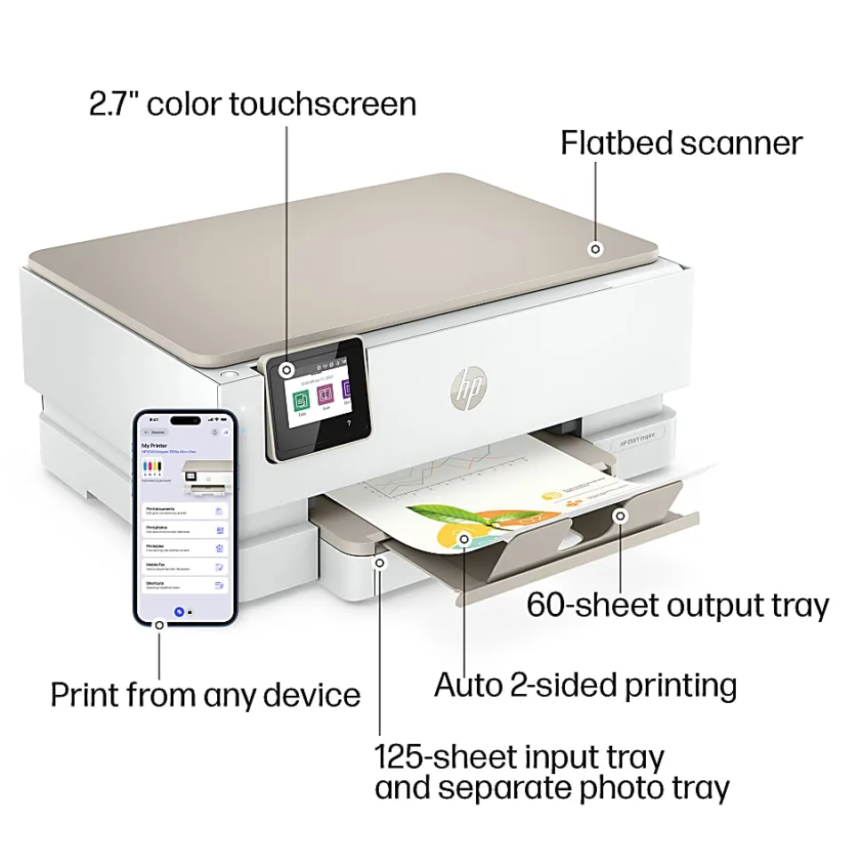 HP Envy Inspire 7255e Wireless Color Inkjet Printer, prints, scans, copies, duplex, great for home, 3-mo free Instant Ink, AI-enabled (1W2Y9A)
