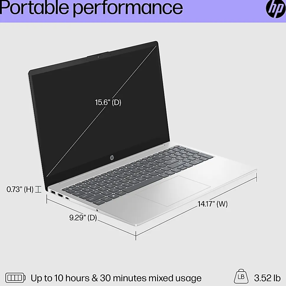 HP 15.6" Laptop, AMD Ryzen 3, AI Enabled, 8GB RAM, 256GB SSD, Wi-Fi 6, Windows® 11 Home (15-fc0013od)