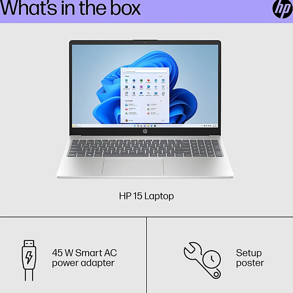 HP 15.6" Laptop, AMD Ryzen 3, AI Enabled, 8GB RAM, 256GB SSD, Wi-Fi 6, Windows® 11 Home (15-fc0013od)