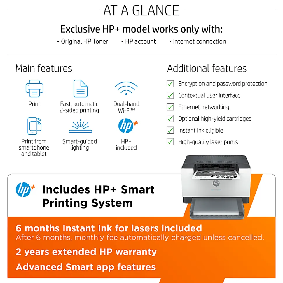 HP LaserJet M209dwe Wireless Laser Monochrome Printer with HP+ (6GW62E)