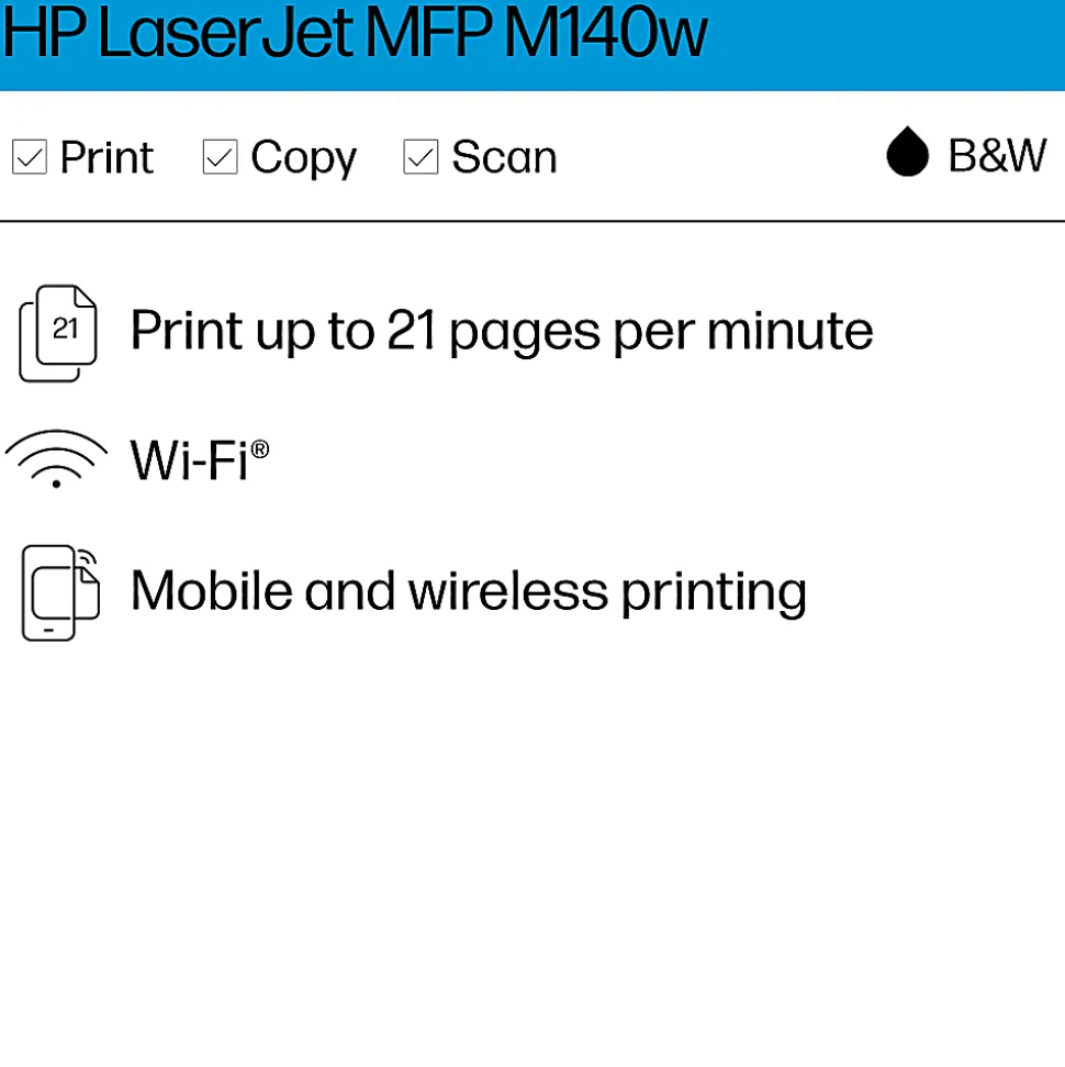 HP LaserJet MFP M140w Wireless Laser All-In-One Monochrome Printer (7MD72F)