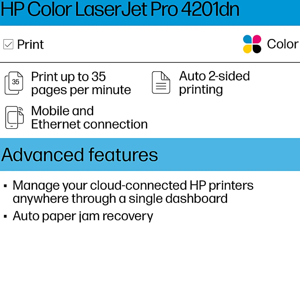 HP LaserJet Pro 4201dn Laser Color Printer (4RA85F)