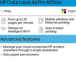 HP LaserJet Pro 4201dw Wireless Laser Color Printer (4RA86F)