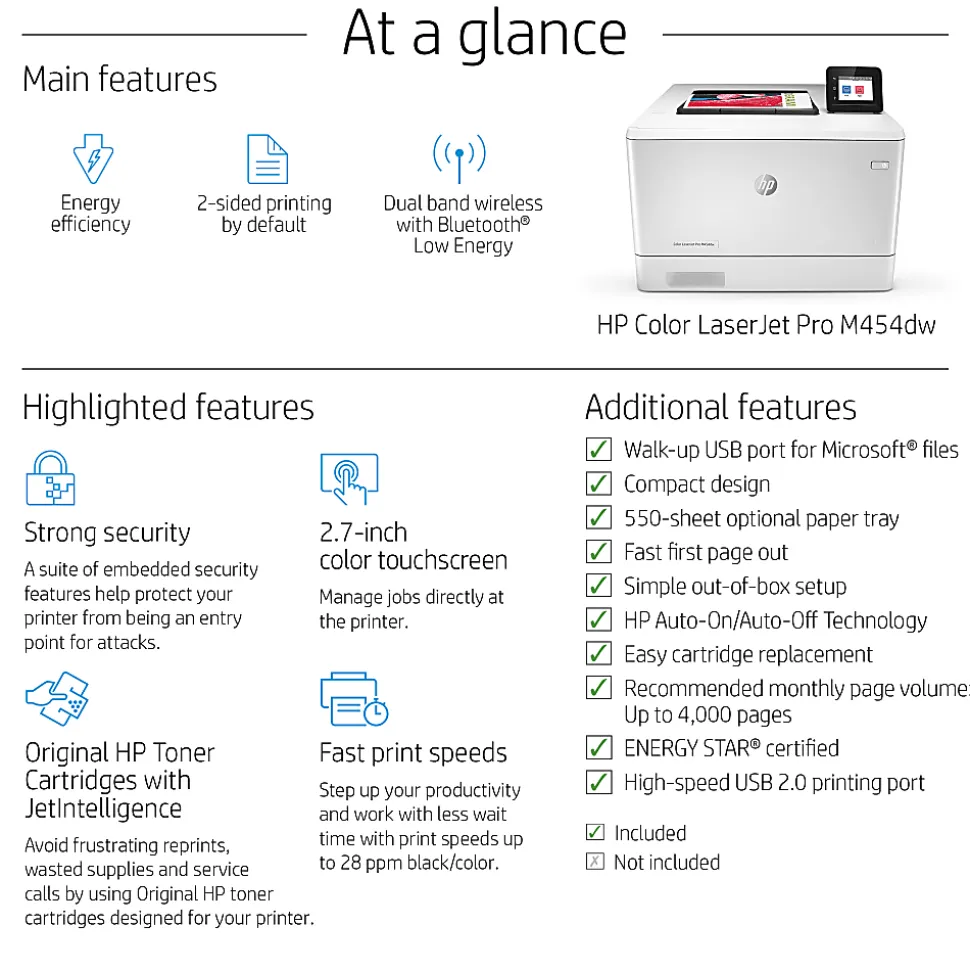 HP LaserJet Pro M454dw Wireless Laser Color Printer