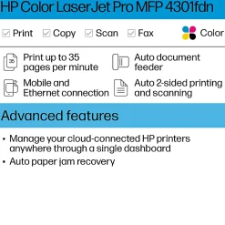 HP LaserJet Pro MFP 4301fdn All-In-One Laser Color Printer (4RA81F)