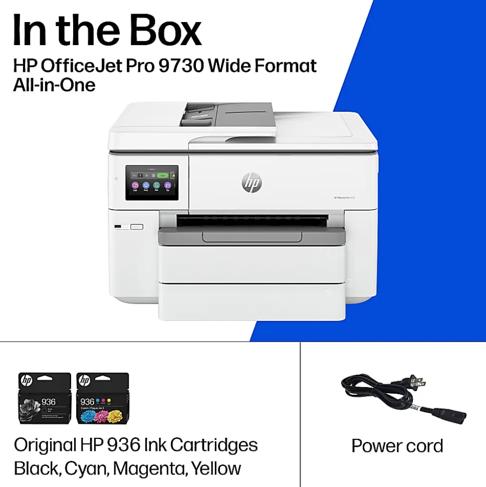 HP OfficeJet Pro 9730 Wide Format Wireless All-in-One Color Inkjet Printer, Print, scan, copy, fax, ADF, Duplex print/scan, 3 months free Instant Ink