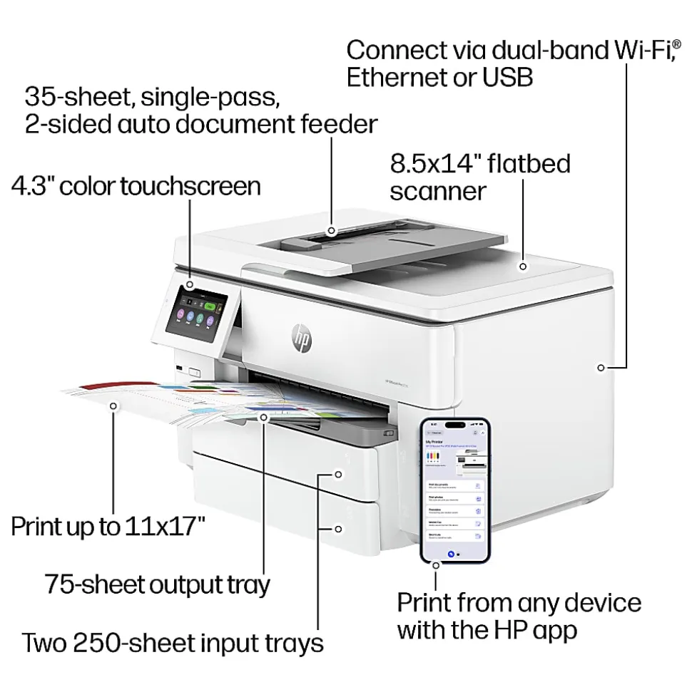 HP OfficeJet Pro 9730 Wide Format Wireless All-in-One Color Inkjet Printer, Print, scan, copy, fax, ADF, Duplex print/scan, 3 months free Instant Ink