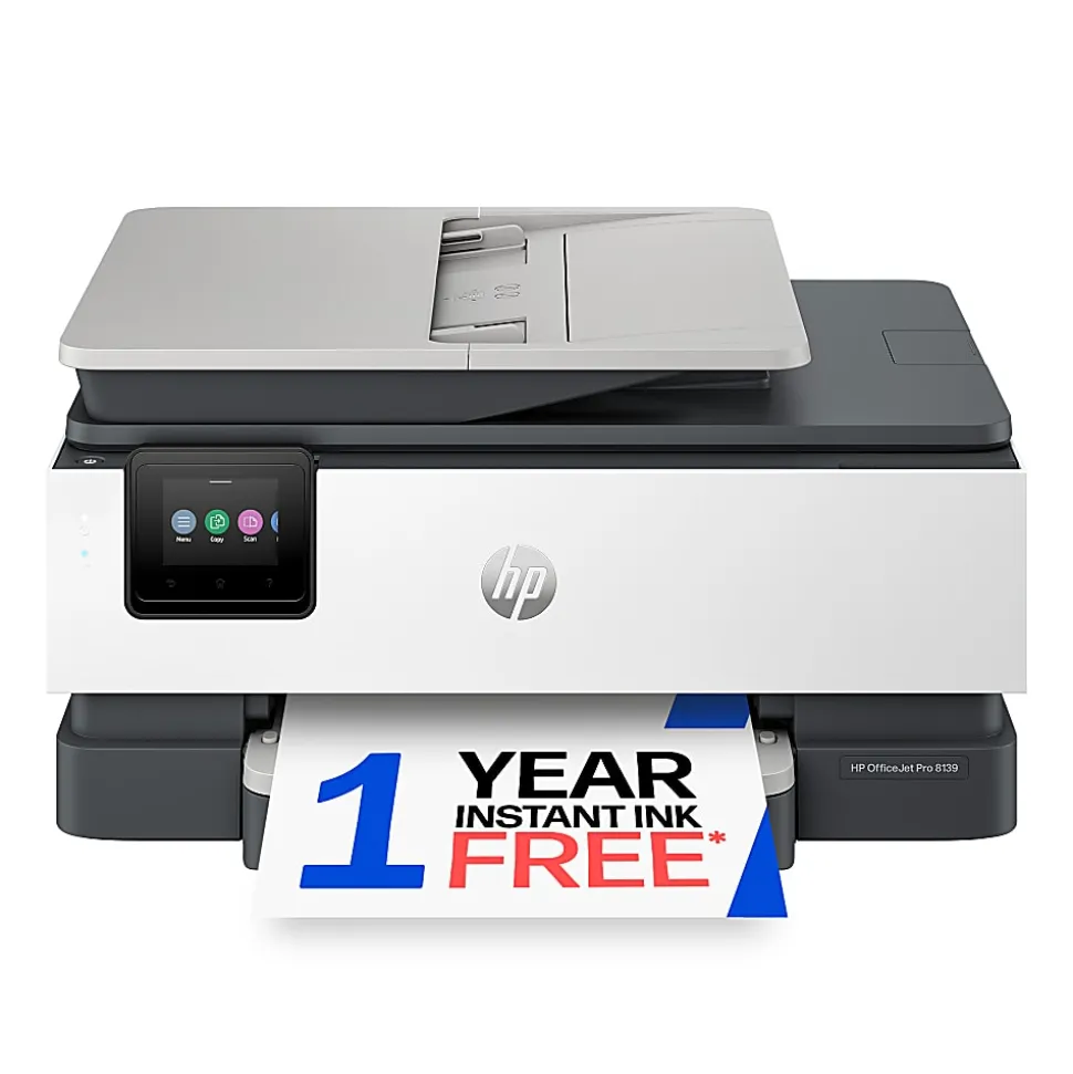 HP OfficeJet Pro 8139 Wireless All-in-One Color Inkjet Printer, print, scan, copy, fax, ADF, Duplex printing, 1 year of free Instant Ink, AI-Capable