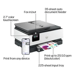 HP OfficeJet Pro 8139 Wireless All-in-One Color Inkjet Printer, print, scan, copy, fax, ADF, Duplex printing, 1 year of free Instant Ink, AI-Capable