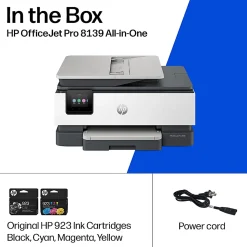 HP OfficeJet Pro 8139 Wireless All-in-One Color Inkjet Printer, print, scan, copy, fax, ADF, Duplex printing, 1 year of free Instant Ink, AI-Capable