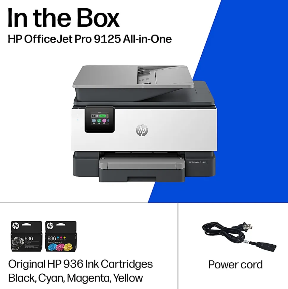HP OfficeJet Pro 9125 Wireless All-in-One Color Inkjet Printer, print, scan, copy, fax, ADF, Duplex print/scan, 3 months free Instant Ink, AI-capable