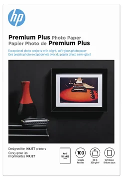 HP Premium Plus Photo Paper for Inkjet Printers, Soft Gloss, 4