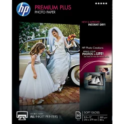 HP Premium Plus Photo Paper for Inkjet Printers, Soft Gloss, Letter Size (8 1/2" x 11"), 80 Lb, Pack Of 50 Sheets (CR667A)