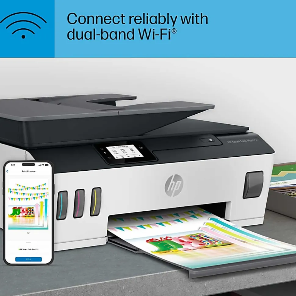 HP Smart Tank Plus 651 Wireless Cartridge-free All-in-One Ink Tank Printer with up to 3 years of ink included (7XV38A)