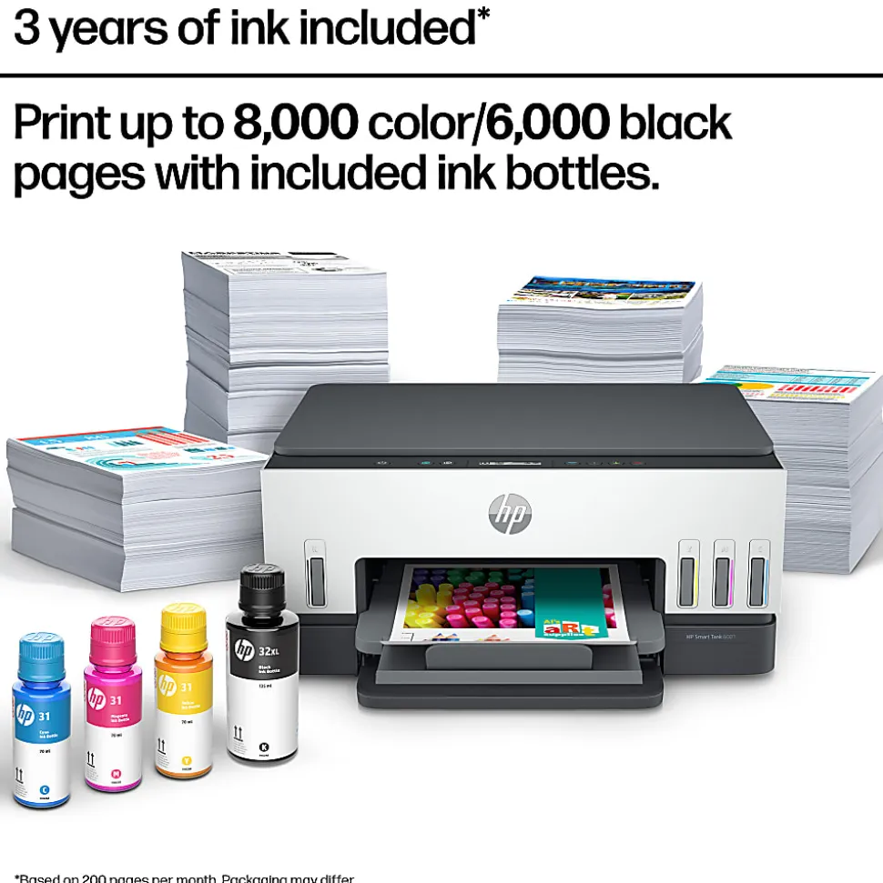 HP Smart Tank 6001 Wireless All-in-One Cartridge-free Ink Tank Printer with up to 3 years of ink included, AI-capable (2H0B9A)