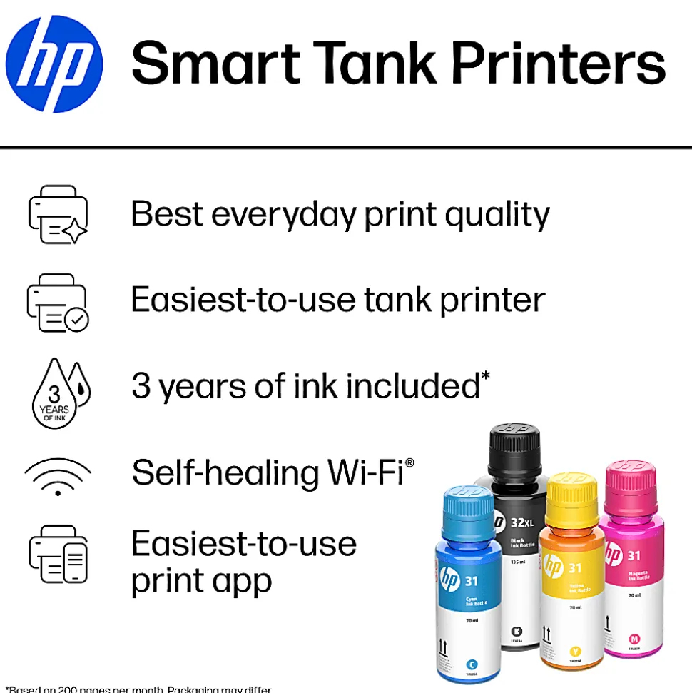 HP Smart Tank 6001 Wireless All-in-One Cartridge-free Ink Tank Printer with up to 3 years of ink included, AI-capable (2H0B9A)
