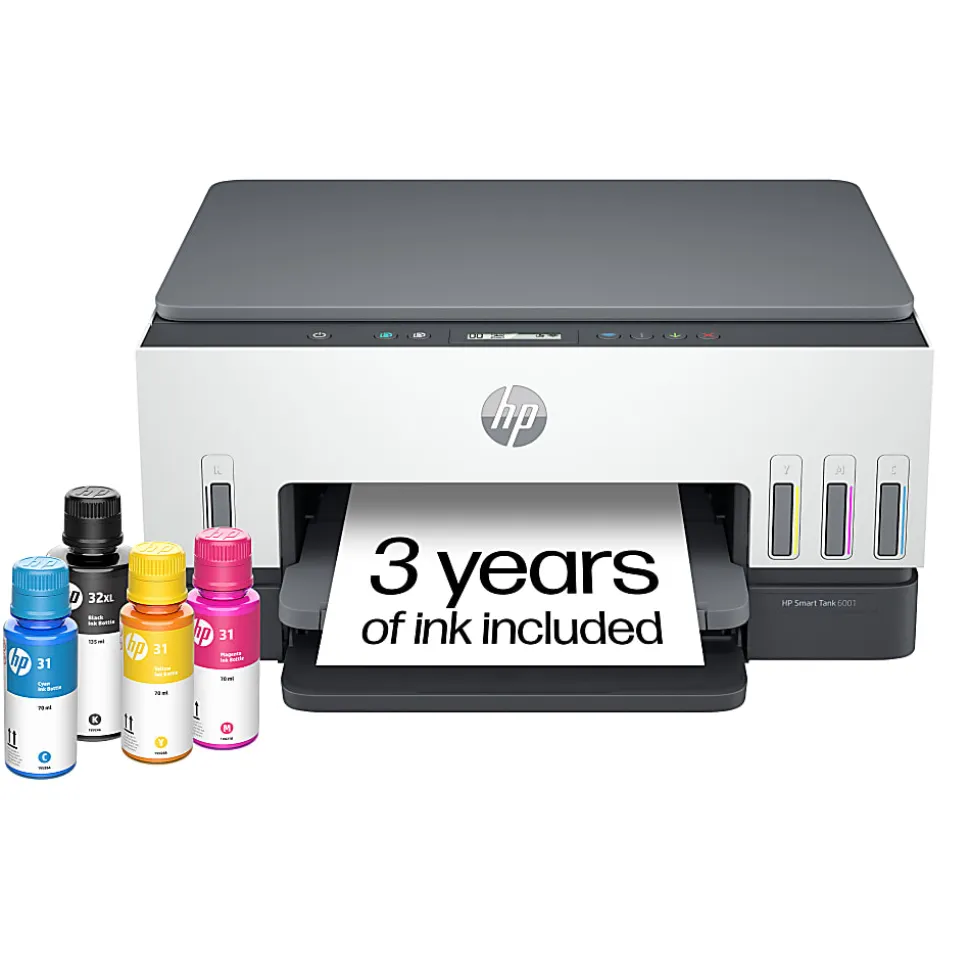 HP Smart Tank 6001 Wireless All-in-One Cartridge-free Ink Tank Printer with up to 3 years of ink included, AI-capable (2H0B9A)