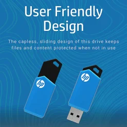 HP v150w USB 2.0 Flash Drive, 64GB, Blue